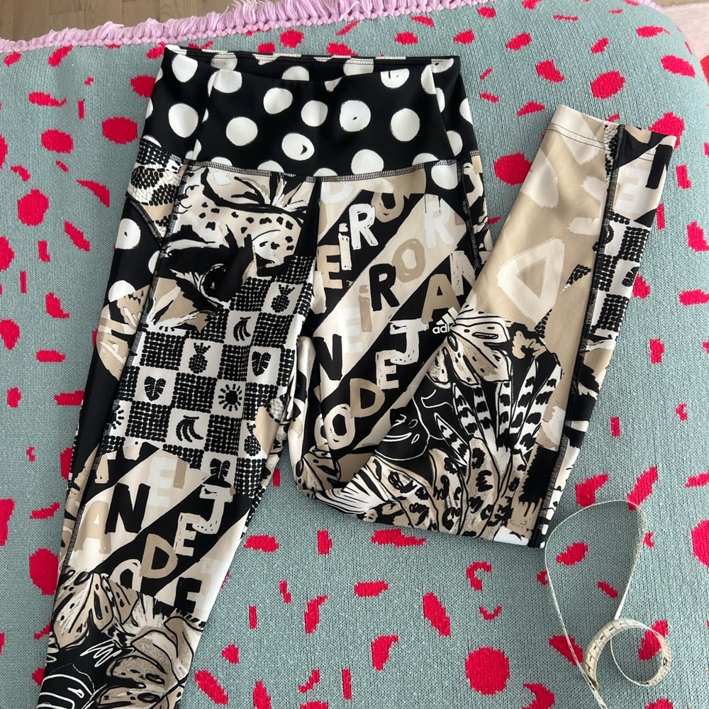 adidas Black and Cream Patterned Leggings